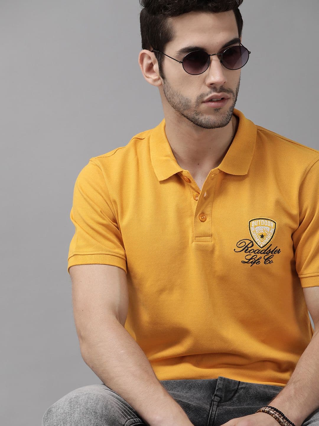The Roadster Lifestyle Co Men Mustard Yellow Solid Polo Collar T-shirt - view 1