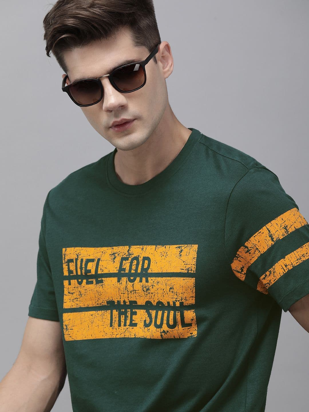 The Roadster Lifestyle Co Men Green Typography Printed Pure Cotton T-shirt - view 1