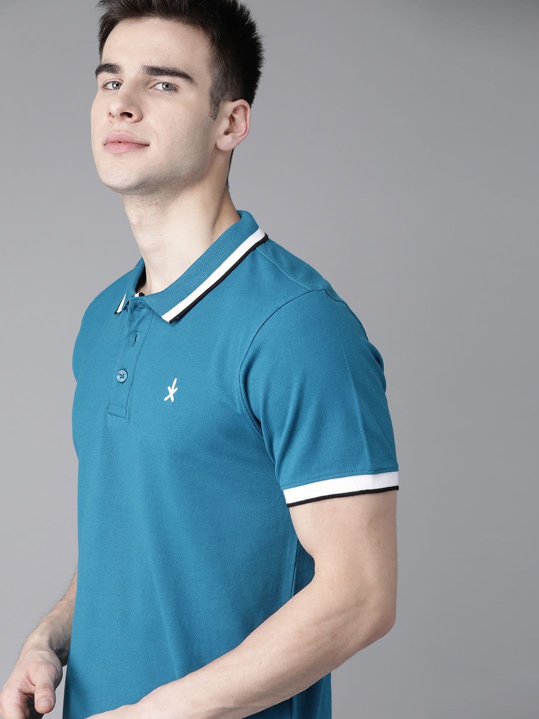 The Roadster Lifestyle Co Men Blue Solid Polo Collar T-shirt - view 1