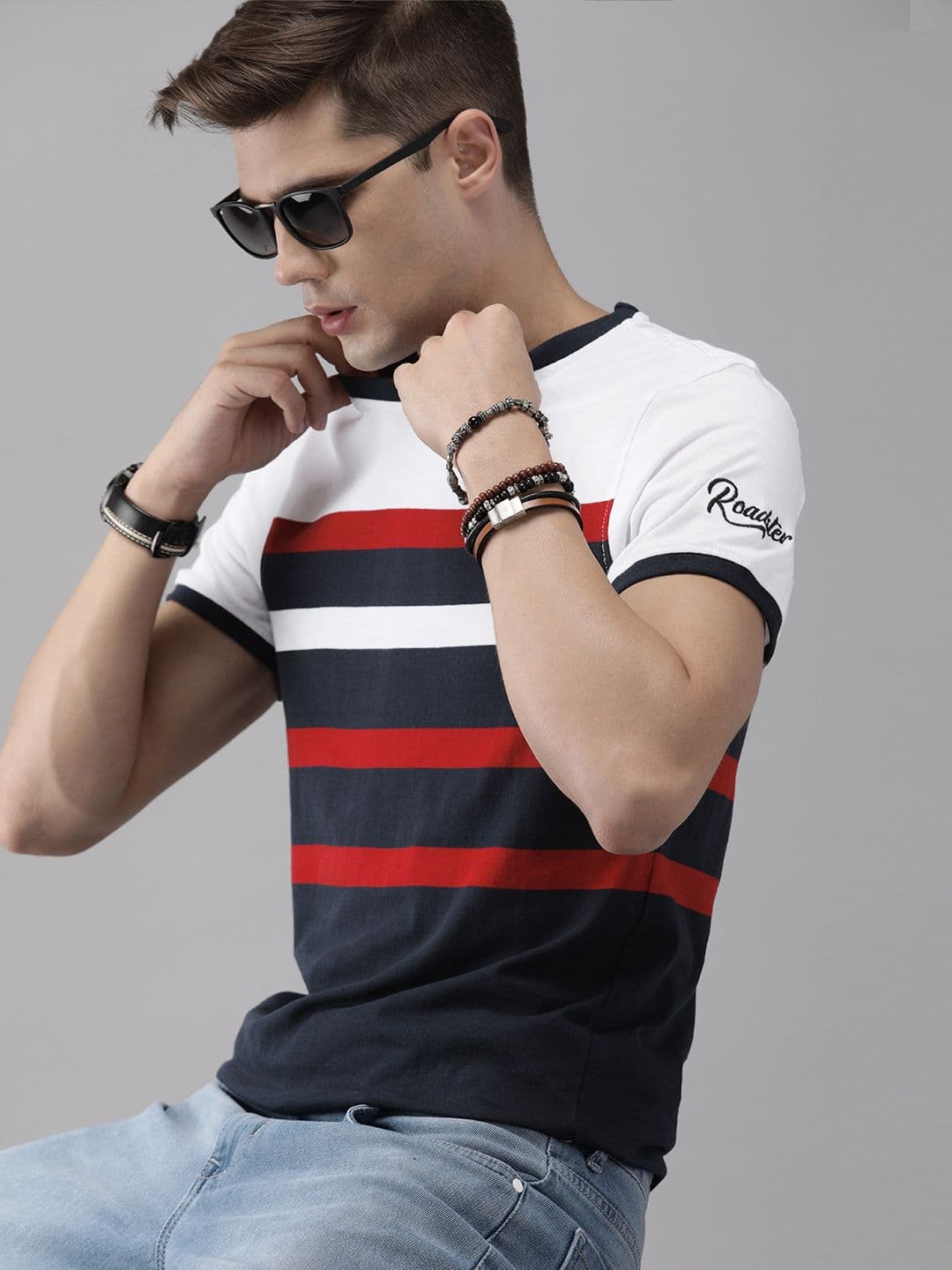 The Roadster Lifestyle Co Men Navy Blue & White Striped T-shirt - view 1