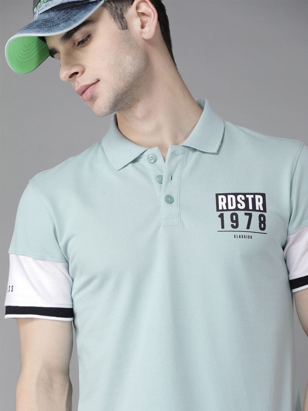 The Roadster Lifestyle Co Men Blue Pure Cotton Brand Logo Polo Collar T-shirt - view 1