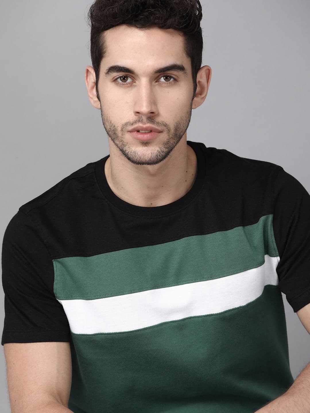 The Roadster Lifestyle Co Men Green Black Cotton Striped Round Neck Cotton T-shirt - view 1