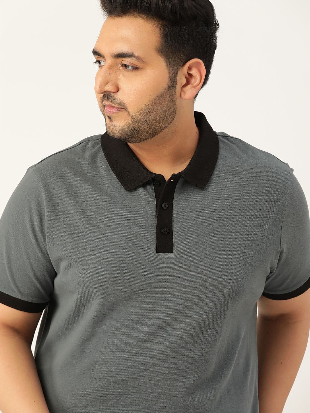 Sztori Men Plus Size Grey Cotton Solid Polo Collar T-shirt - view 1
