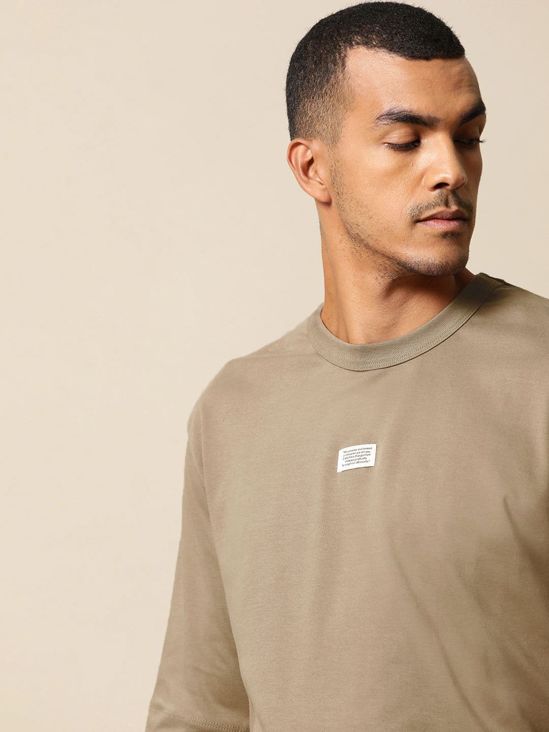 Mr Bowerbird Men Taupe Cotton Philosophy Crew Neck Oversized Cotton T-shirt - view 1