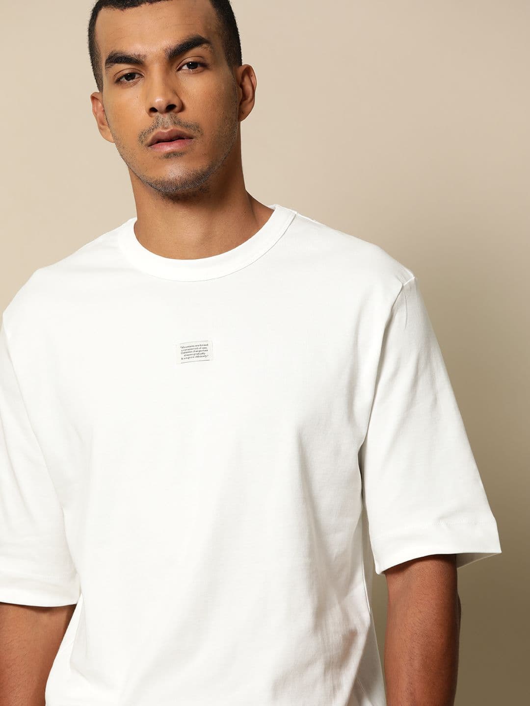 Mr Bowerbird Men White Cotton Philosophy Crew Neck Oversized Cotton T-shirt - view 1