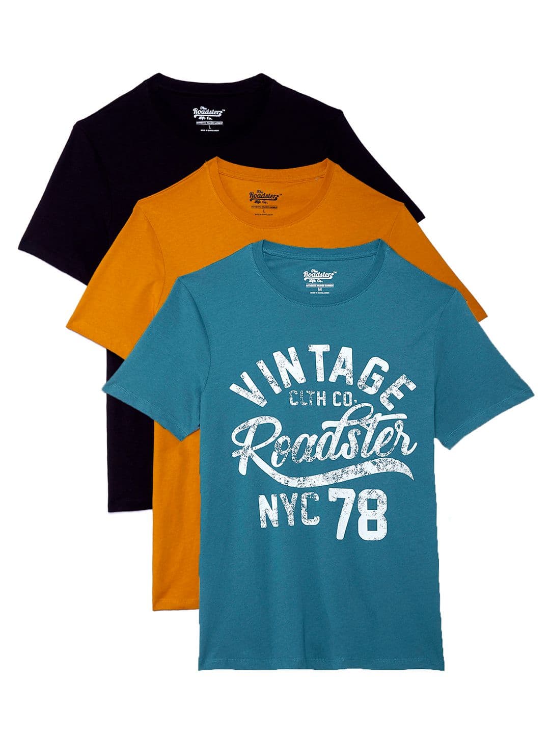 Roadster Men Pack of 3 Cotton Round Neck Printed T-Shirt - view 1