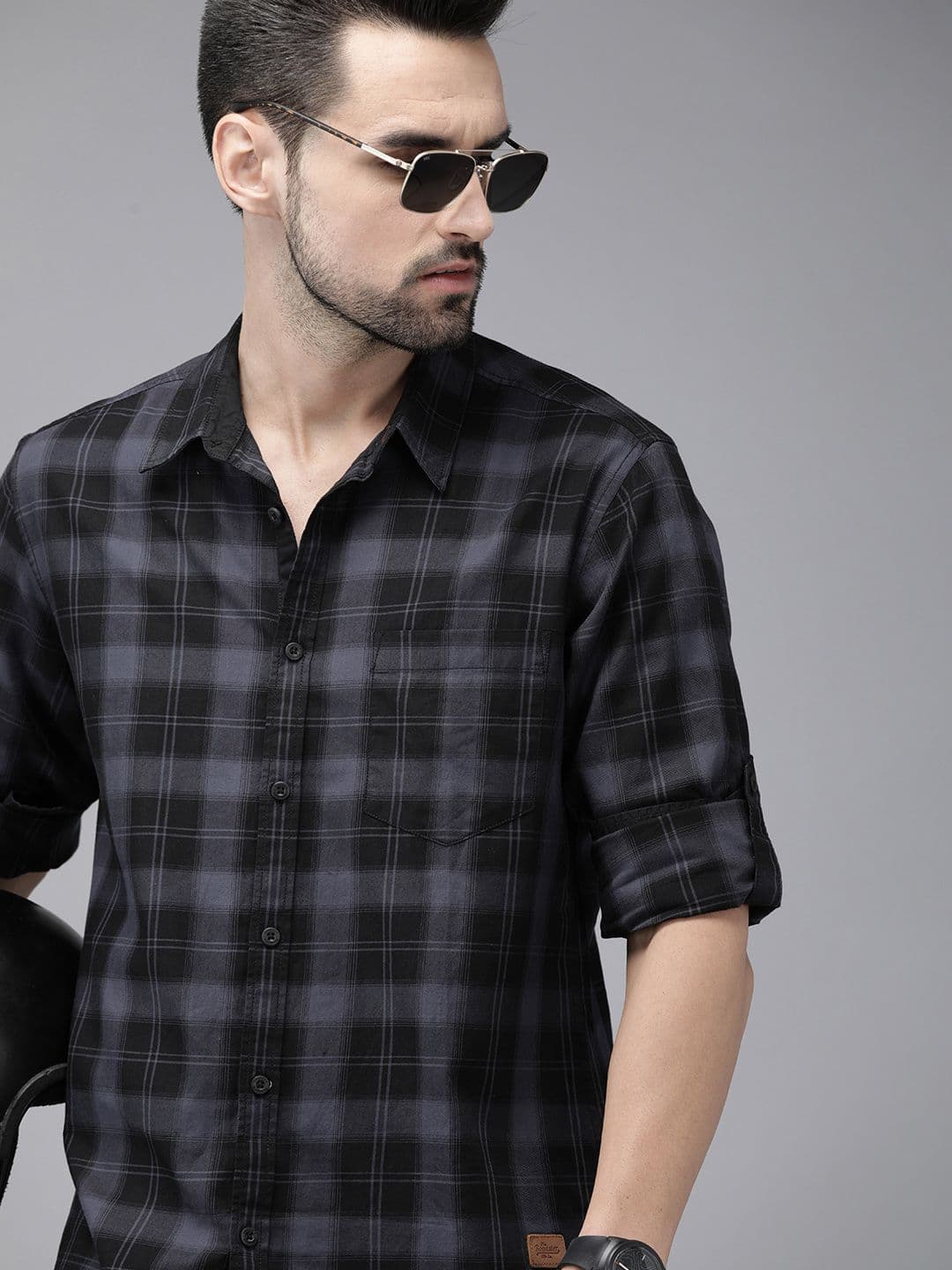 Roadster Men Black & Grey Checked Cotton Casual Shirt - view 1