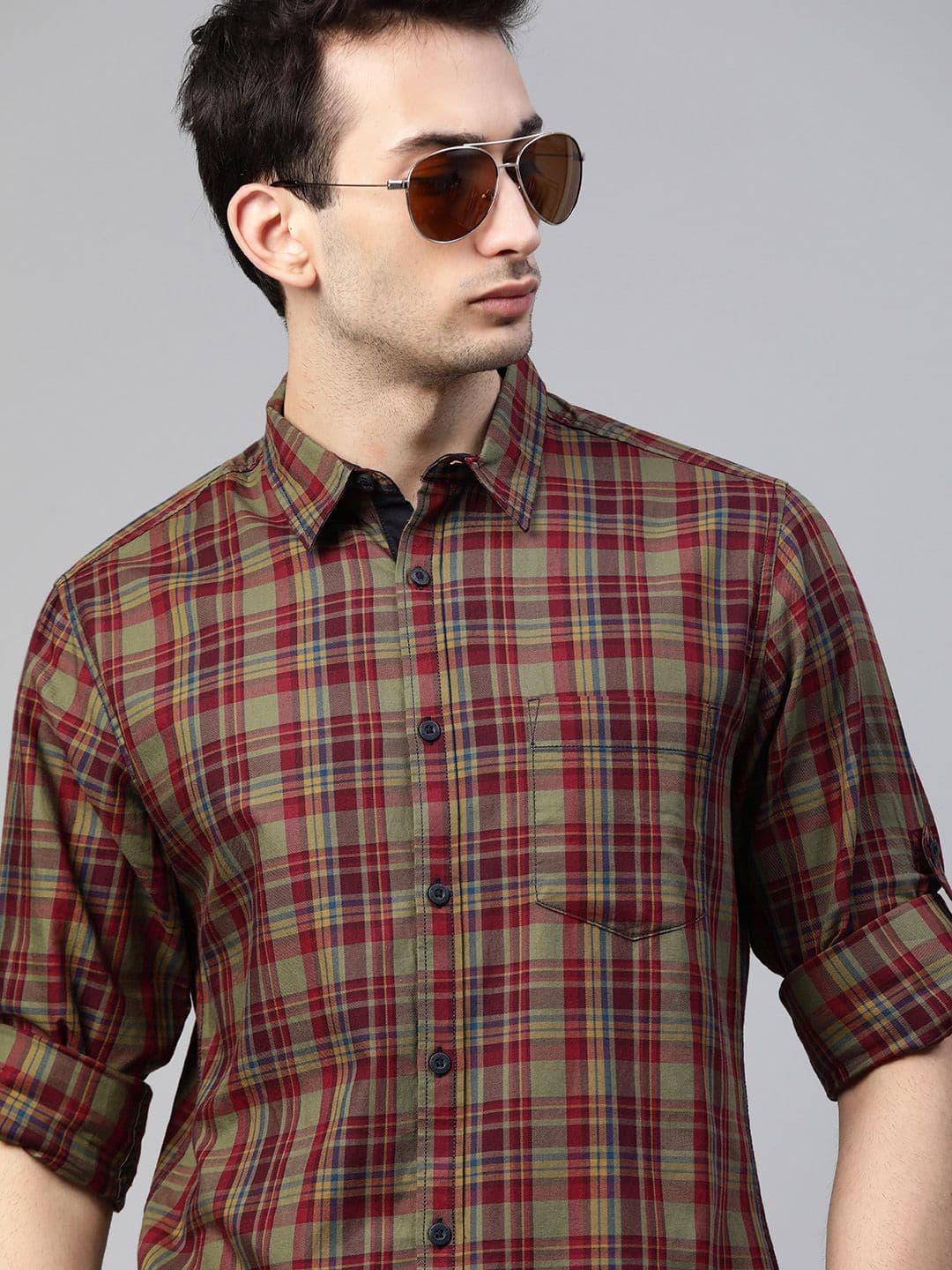 Roadster Men Maroon & Green Pure Cotton Checked Casual Shirt - view 1
