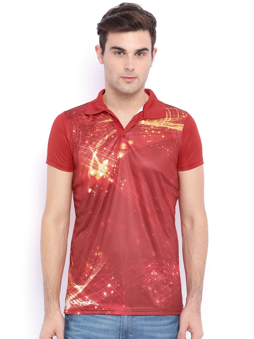CAHOOT Red Printed Polyester Polo T-shirt - view 1