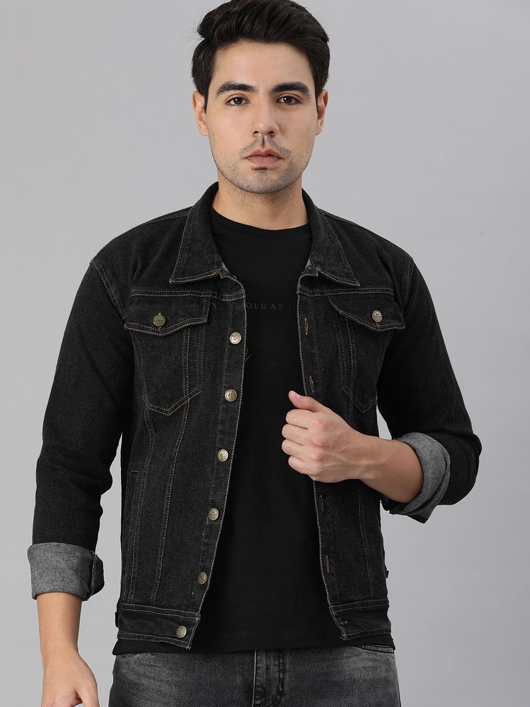 VOXATI Men Black Denim Jacket - view 1