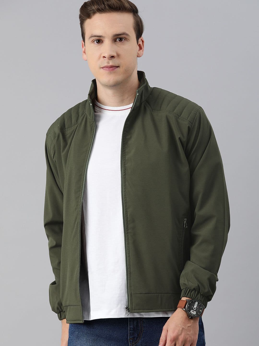 VOXATI Men Green Solid Bomber Jacket - view 1