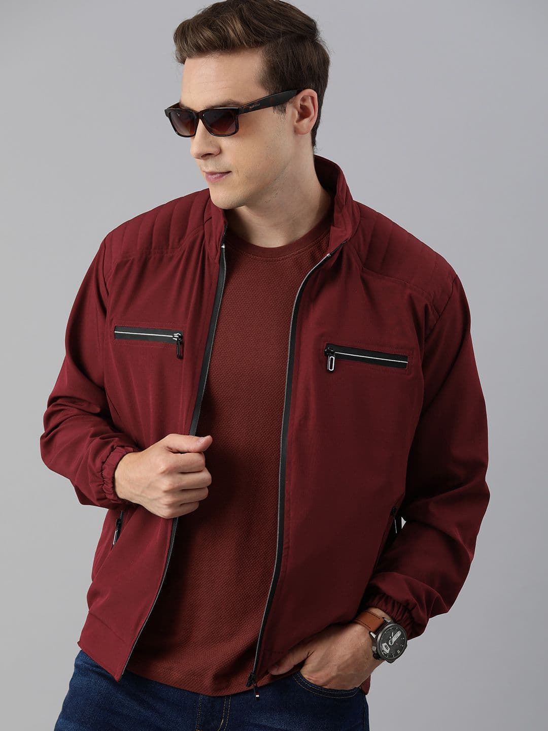 VOXATI Men Maroon Solid Windcheater Jacket - view 1