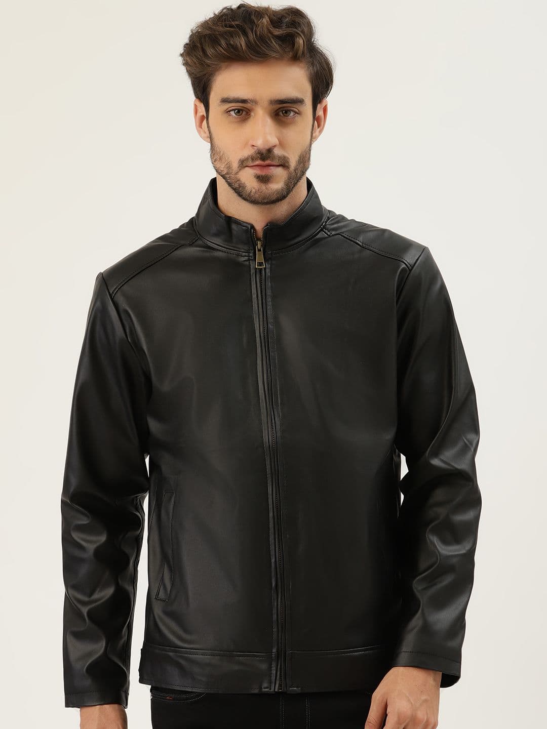 Leather Retail Men Black Solid Leather Jacket - view 1