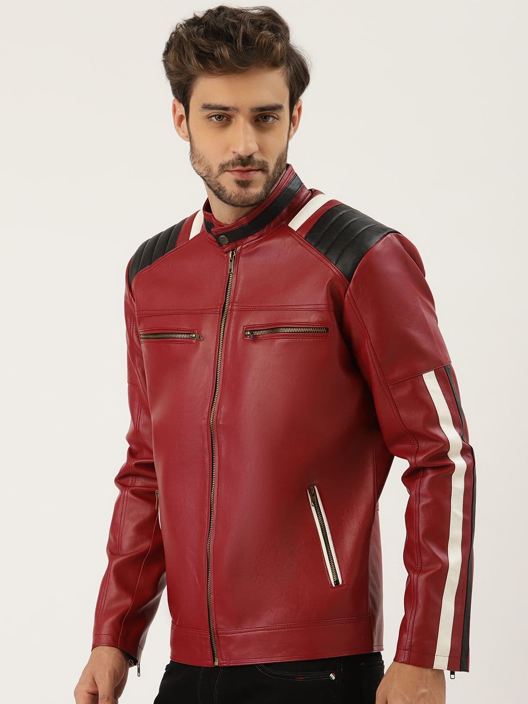 Leather Retail Men Red Solid Leather Jacket - view 1