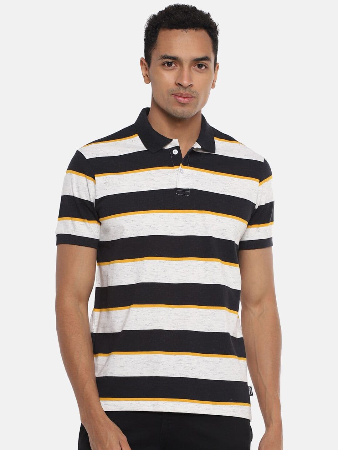 CAHOOT Men Off-White Colourblocked Polo Collar T-shirt - view 1