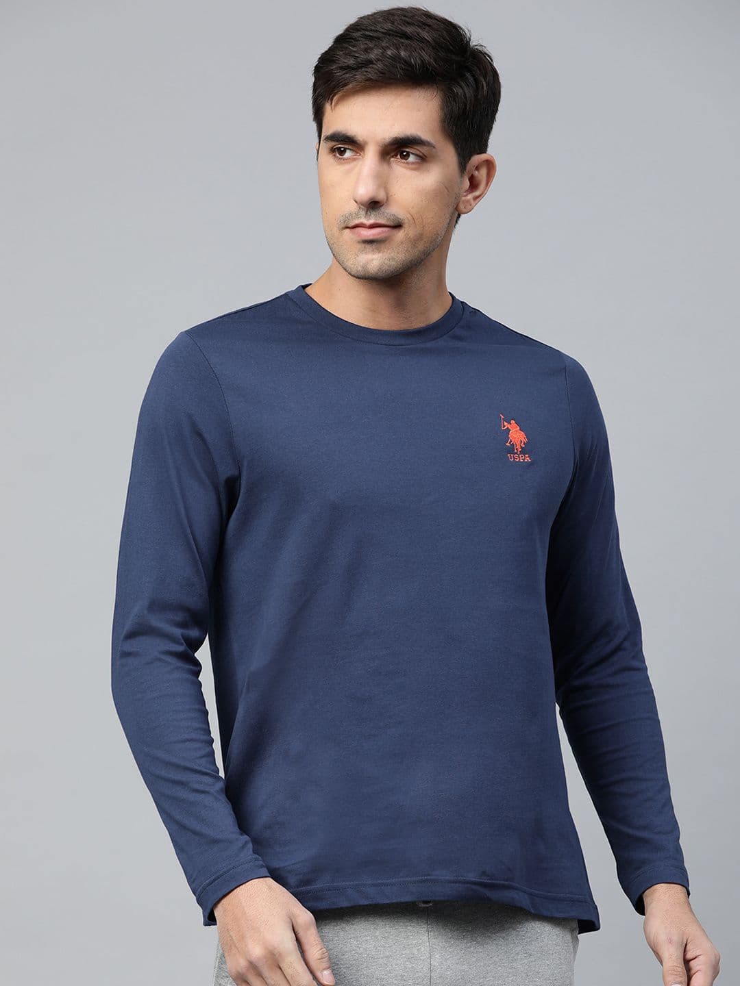 U.S. Polo Assn. Men Navy Blue Solid Pure Cotton Lounge T-shirt - view 1