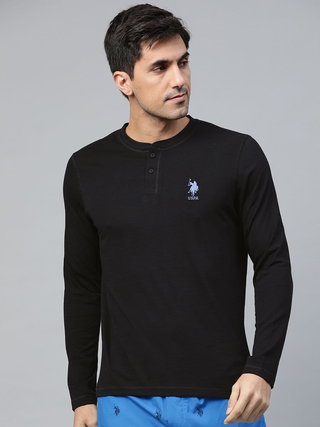 U.S. Polo Assn. Men Black Solid Pure Cotton Lounge T-shirt - view 1