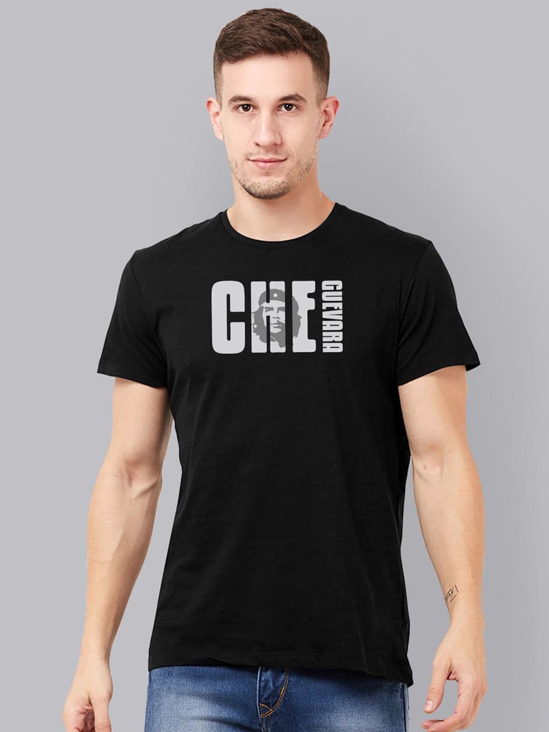 Free Authority Men Black Che Guevara Printed Round Neck Pure Cotton T-shirt - view 1