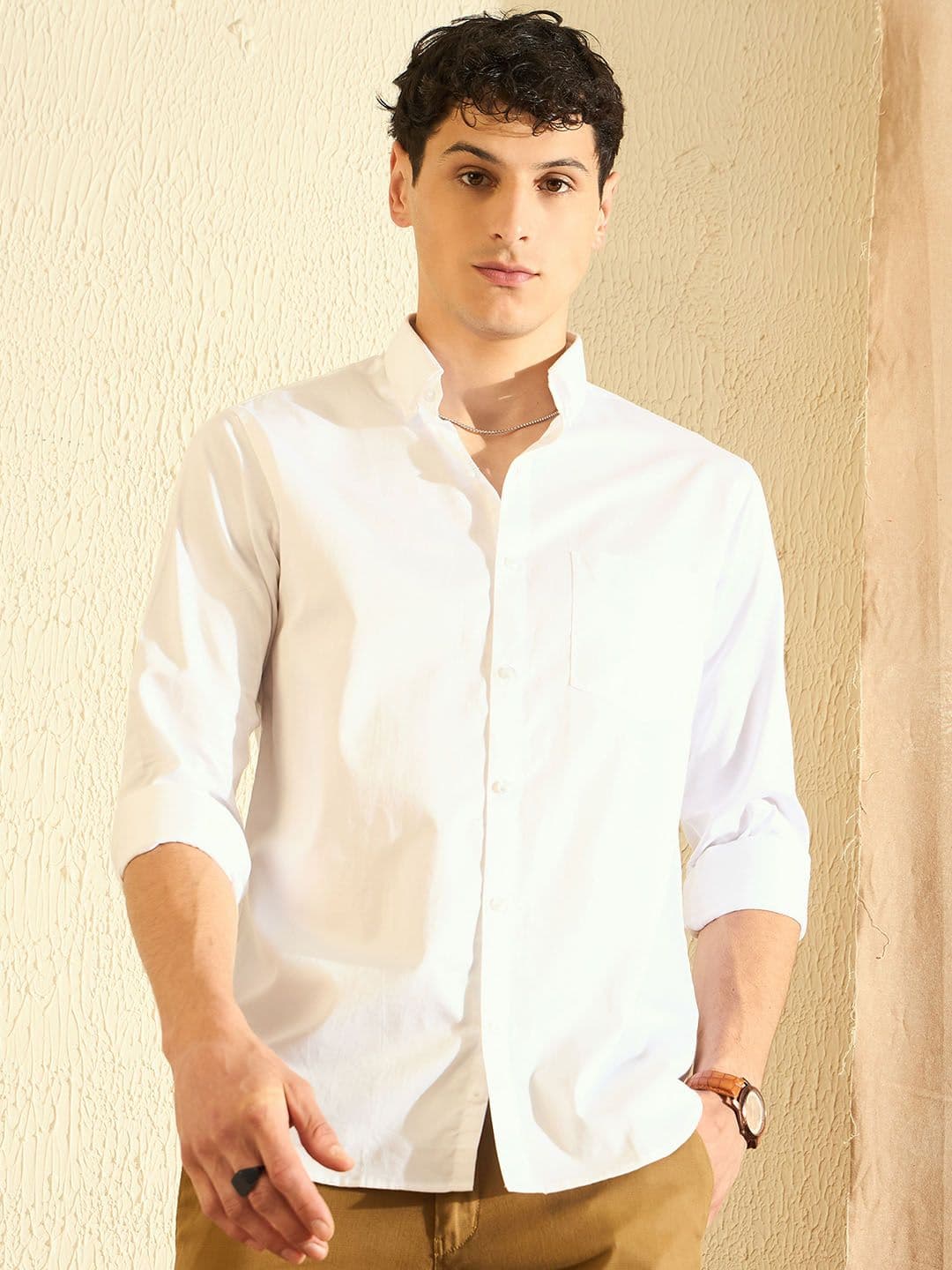 DENNISON Men White Solid Pure Cotton Smart Slim Fit Formal Shirt - view 1