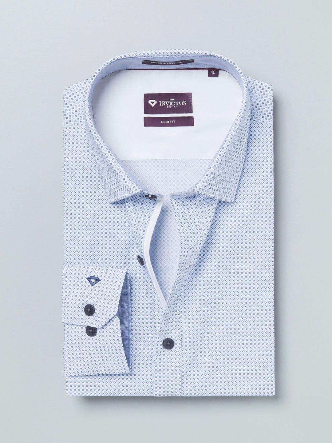 INVICTUS Blue & White Printed Slim Fit Formal Shirt - view 1