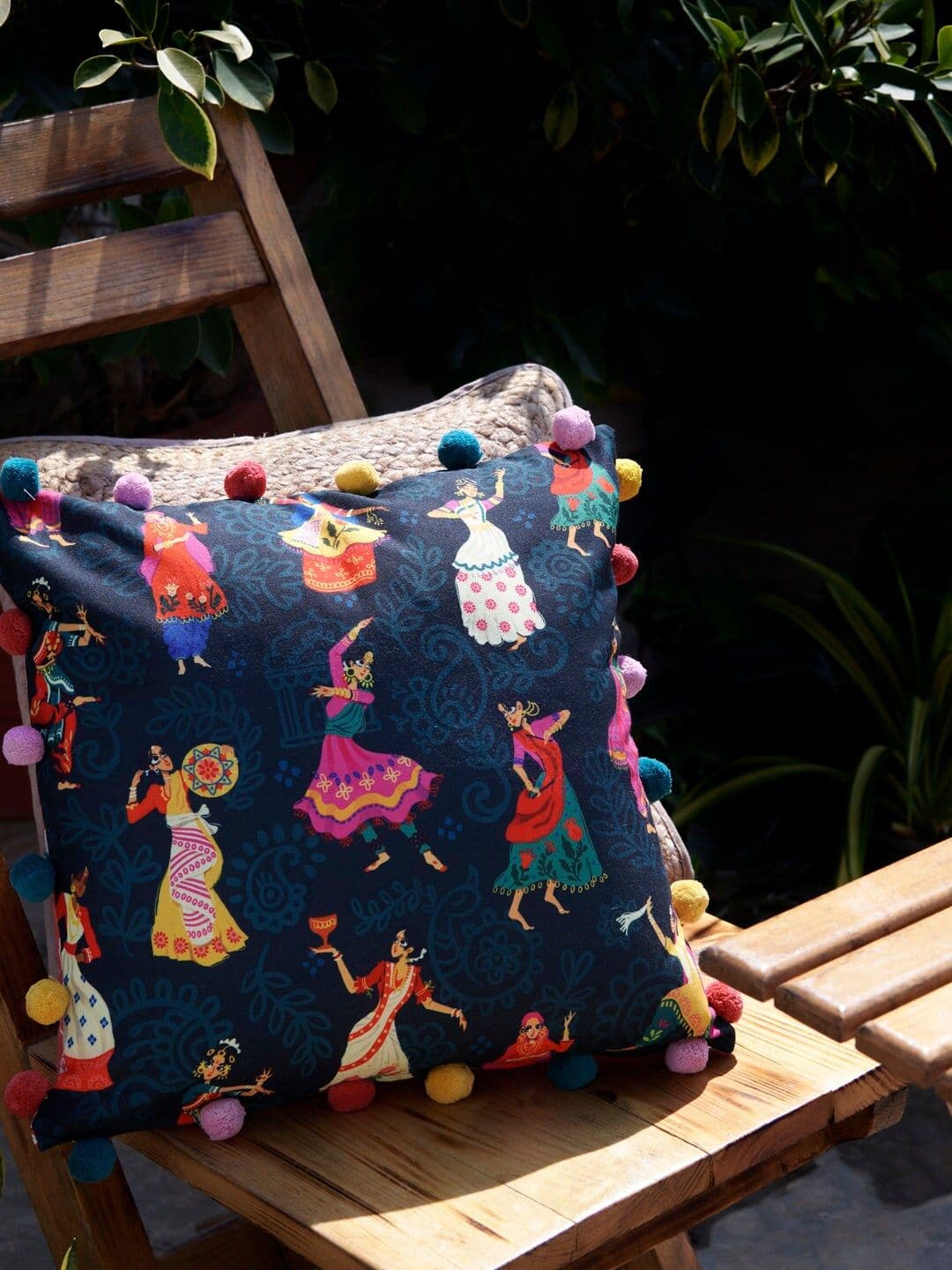Chumbak Ethnic Motifs Polycotton Washable Embellished Cushion Cover - 15.7 x 15.7 Inches - view 1