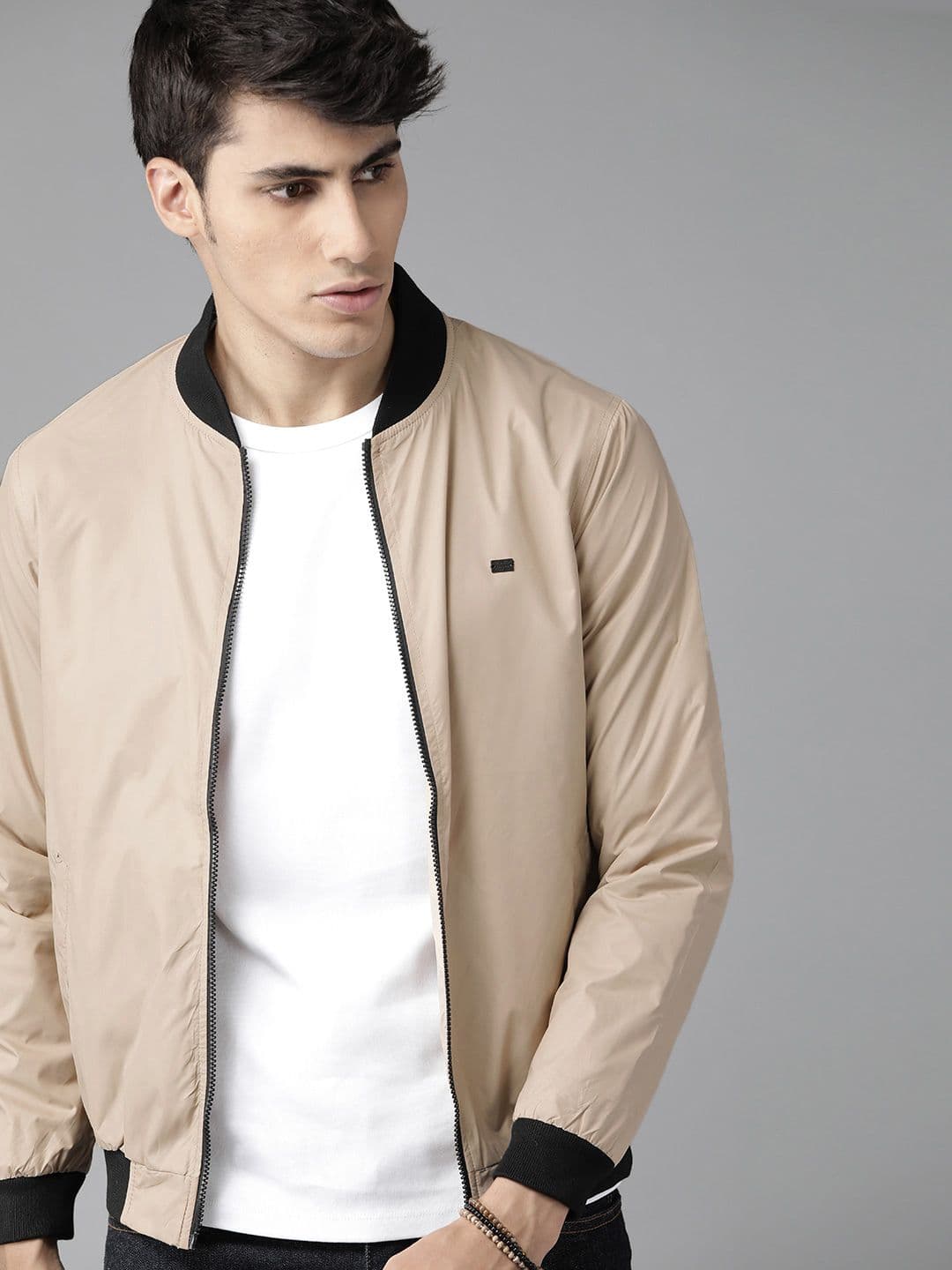 Roadster Men Beige Solid Bomber Jacket - view 1