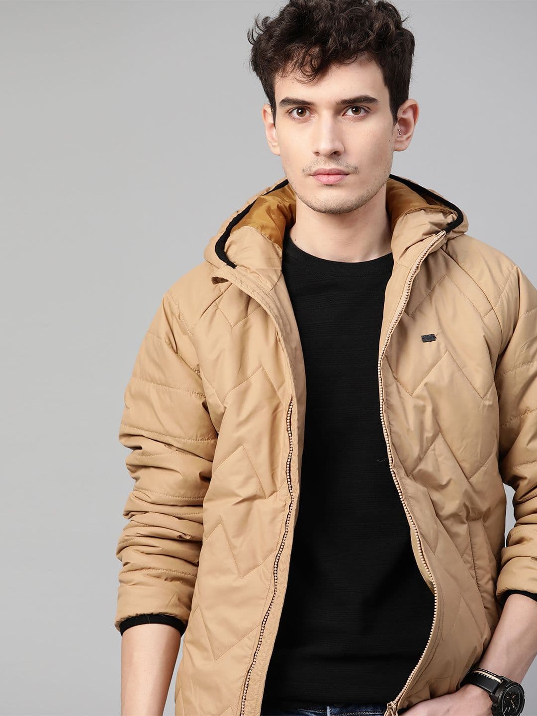Roadster Men Khaki Hooded Padded Jacket - view 1