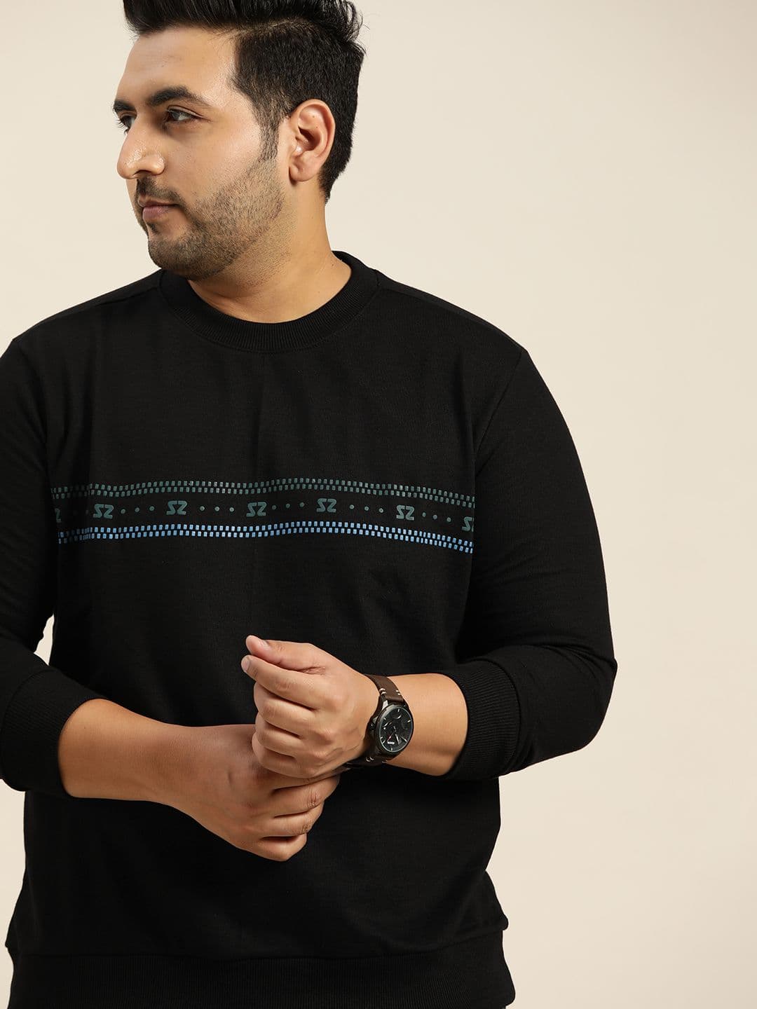 Sztori Men Plus Size Black Printed Hooded Sweatshirt - view 1