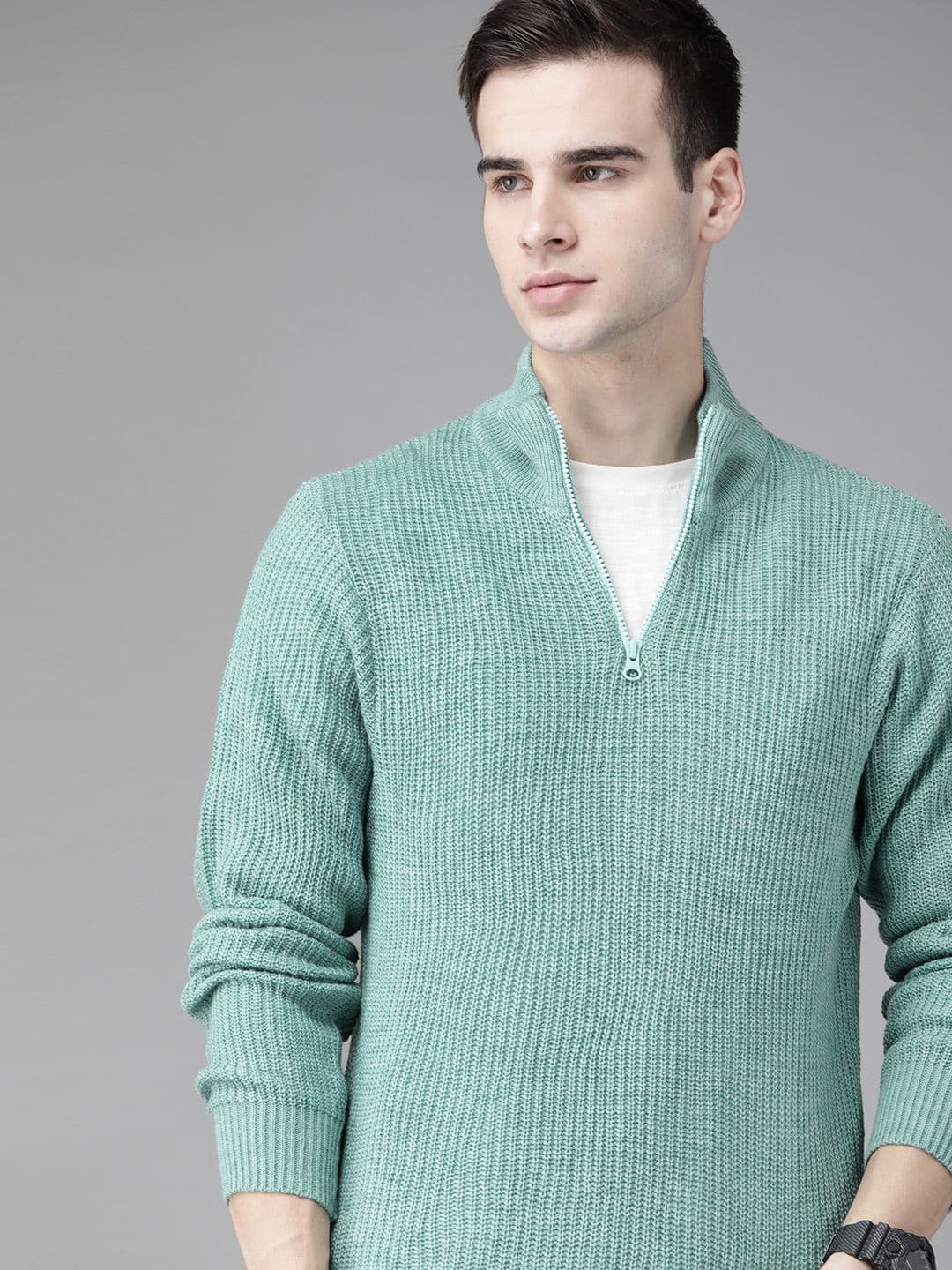 Roadster Men Blue Self Designed Striped Pullover Sweater - view 1