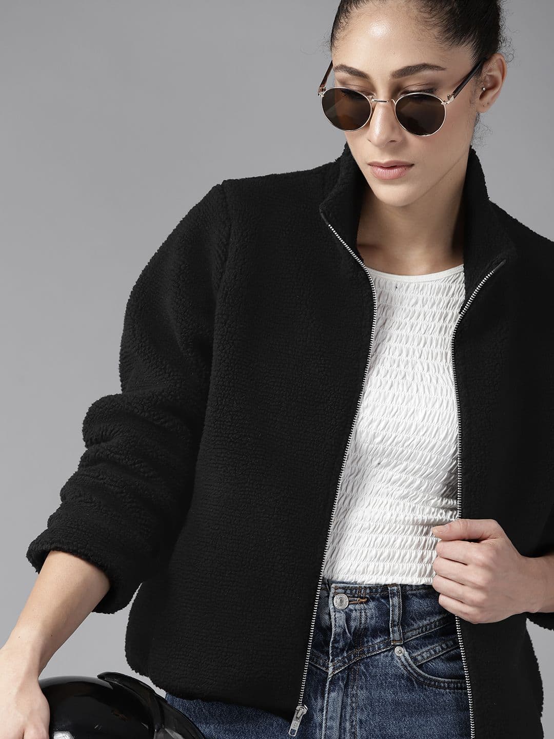 Roadster Women Black Solid Sherpa Jacket - view 1
