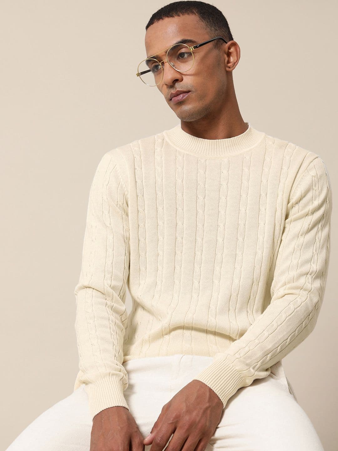 Mr Bowerbird Men Off White Cable Knit Pullover - view 1