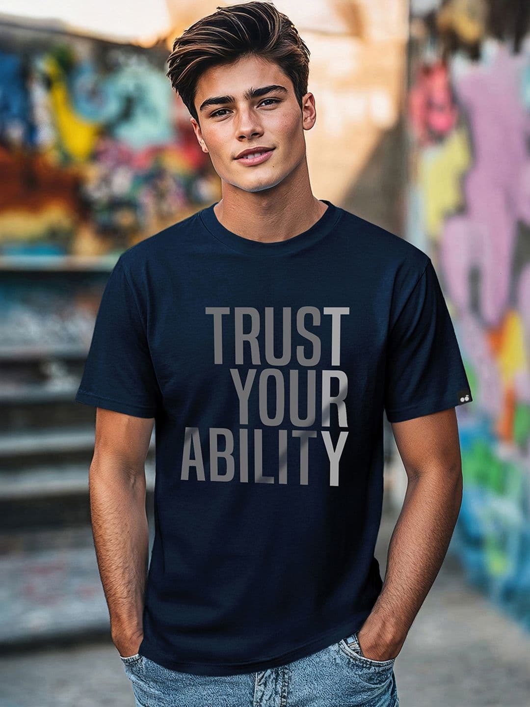 Bewakoof Men Blue Typography Printed Pure Cotton T-shirt - view 1