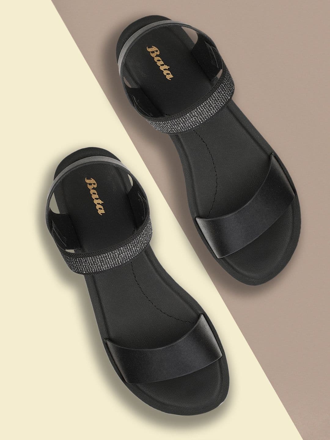Bata Black Embellished Wedge Sandals - view 1