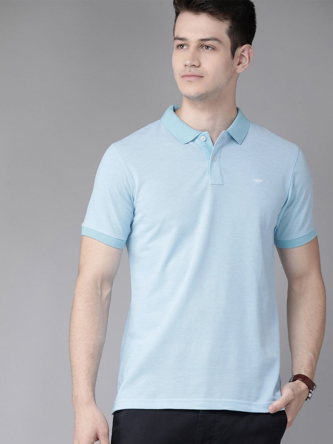 Park Avenue Men Blue Solid Polo Collar Slim Fit T-shirt - view 1