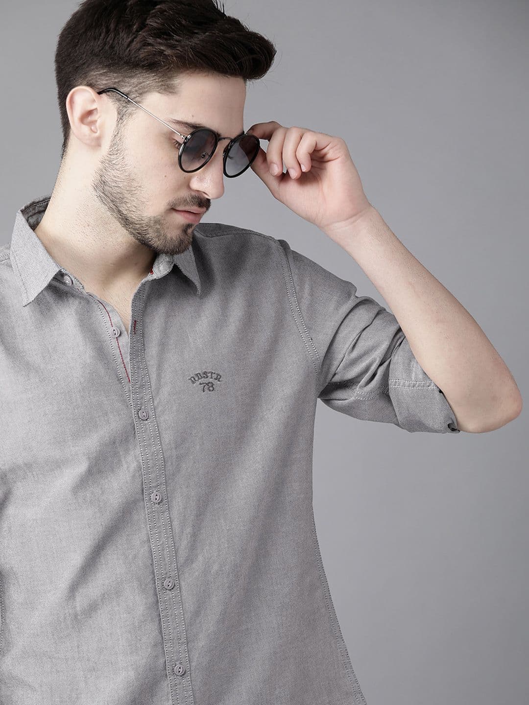 Roadster Men Grey Solid Cotton Casual Shirt - view 1