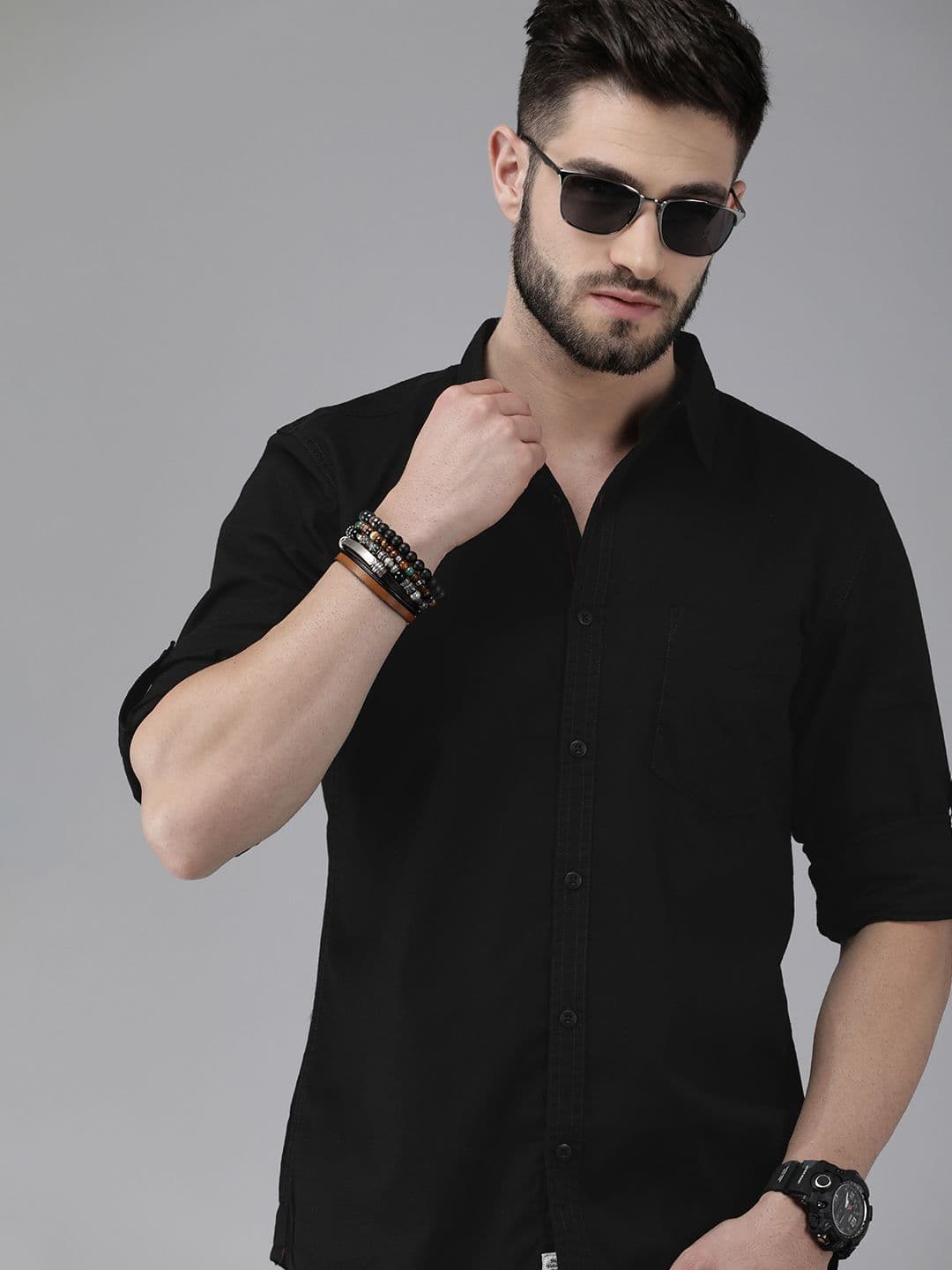 Roadster Men Black Solid Casual Cotton Shirt - view 1