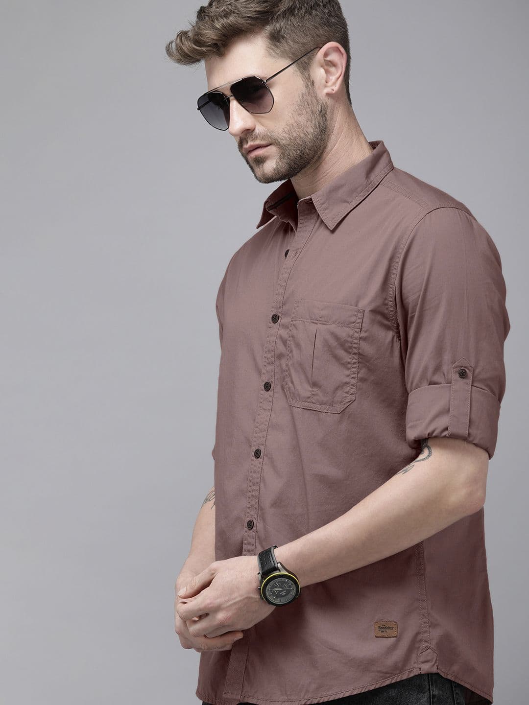 Roadster Men Brown Solid Opaque Cotton Casual Shirt - view 1