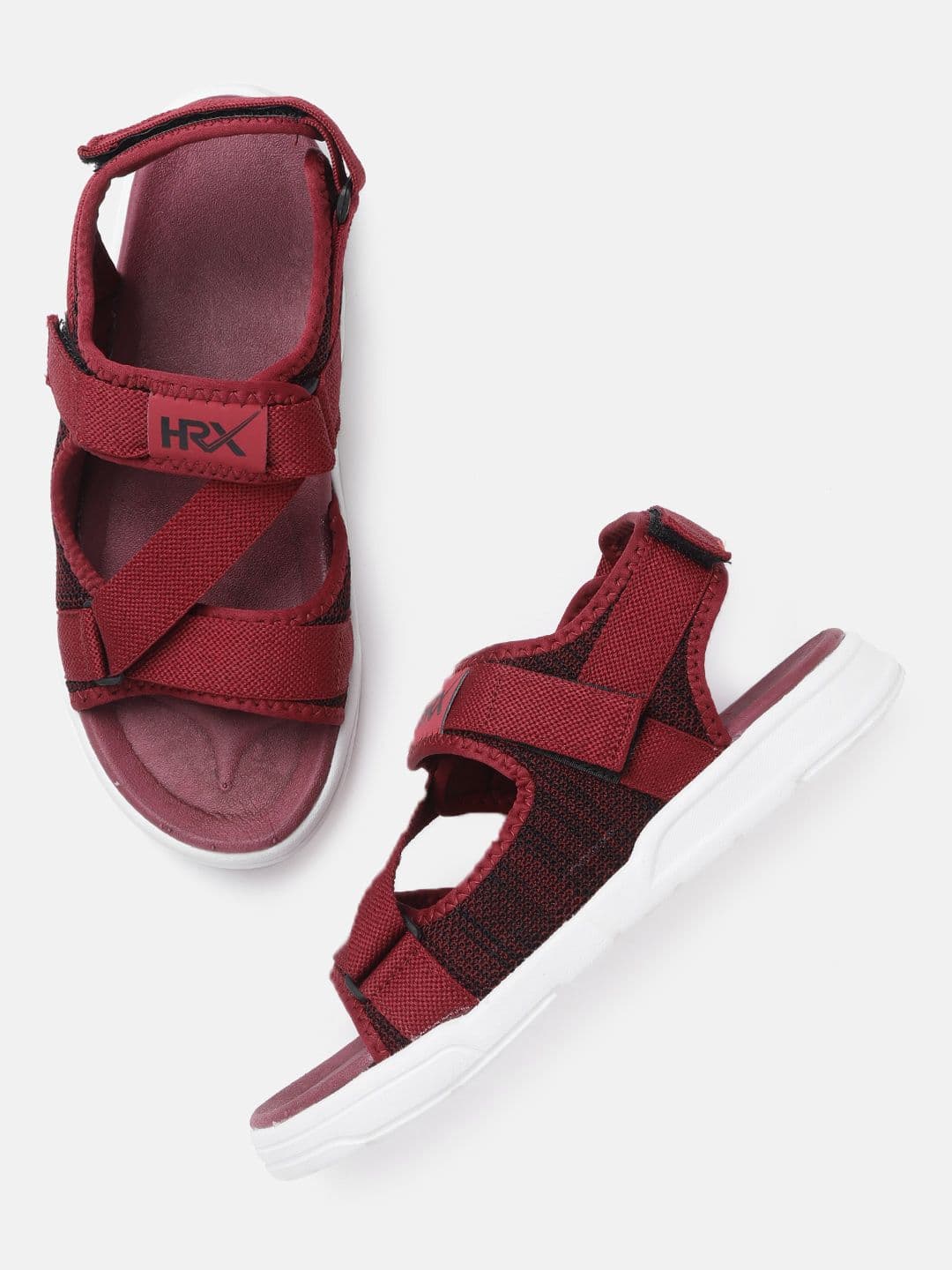 HRX by Hrithik Roshan Men Maroon & Black Woven Design Hook & Loop Athleisure Sandal - view 1