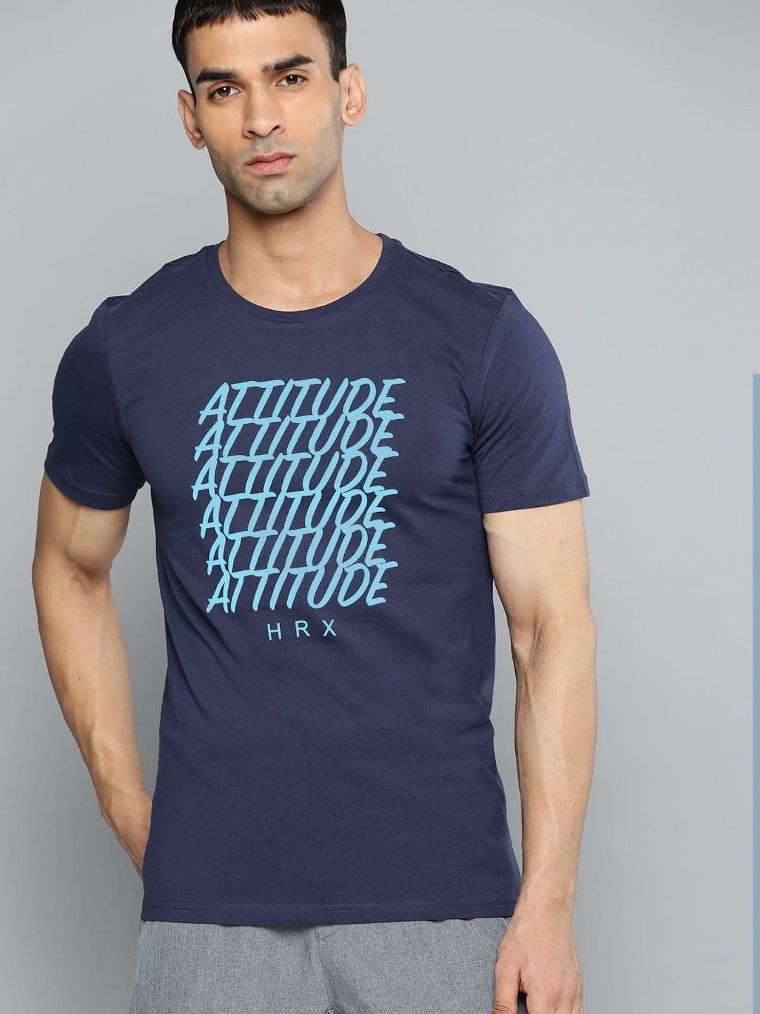 HRX By Hrithik Roshan Lifestyle Men Medival Blue Bio-Wash Typography Tshirts - view 1