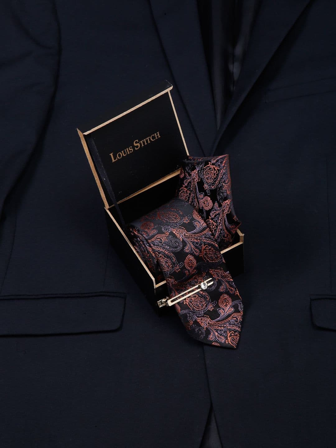 LOUIS STITCH Men Floral Italian Silk Necktie Accessory Gift Set - view 1