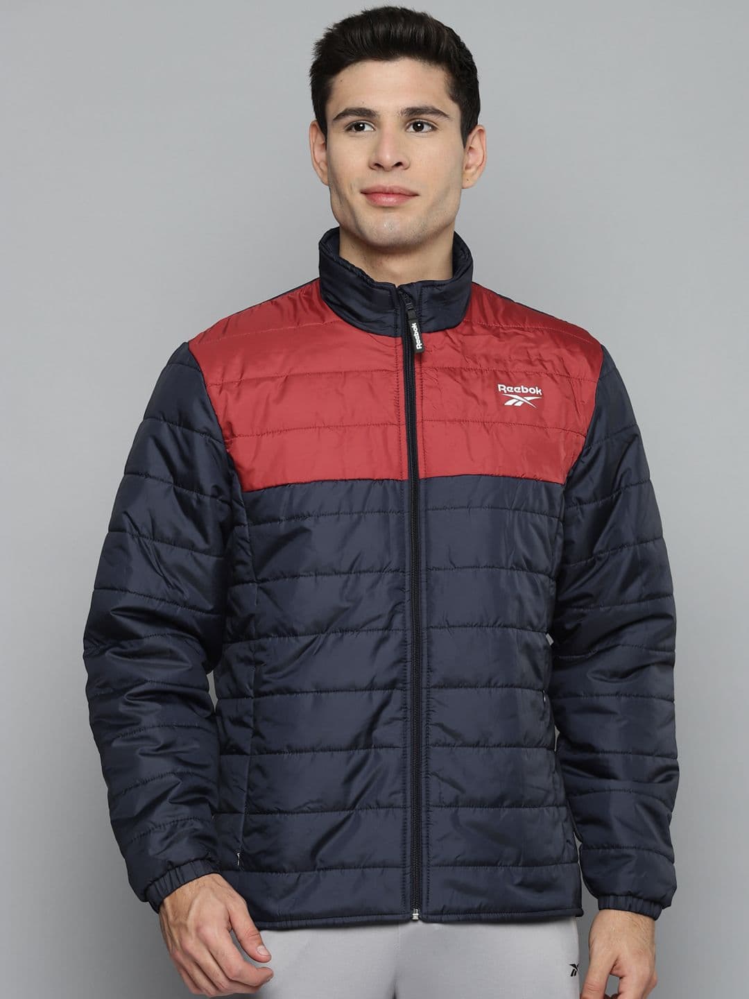 Reebok Men Navy Blue & Red Colourblocked MP Light Padded Jacket - view 1