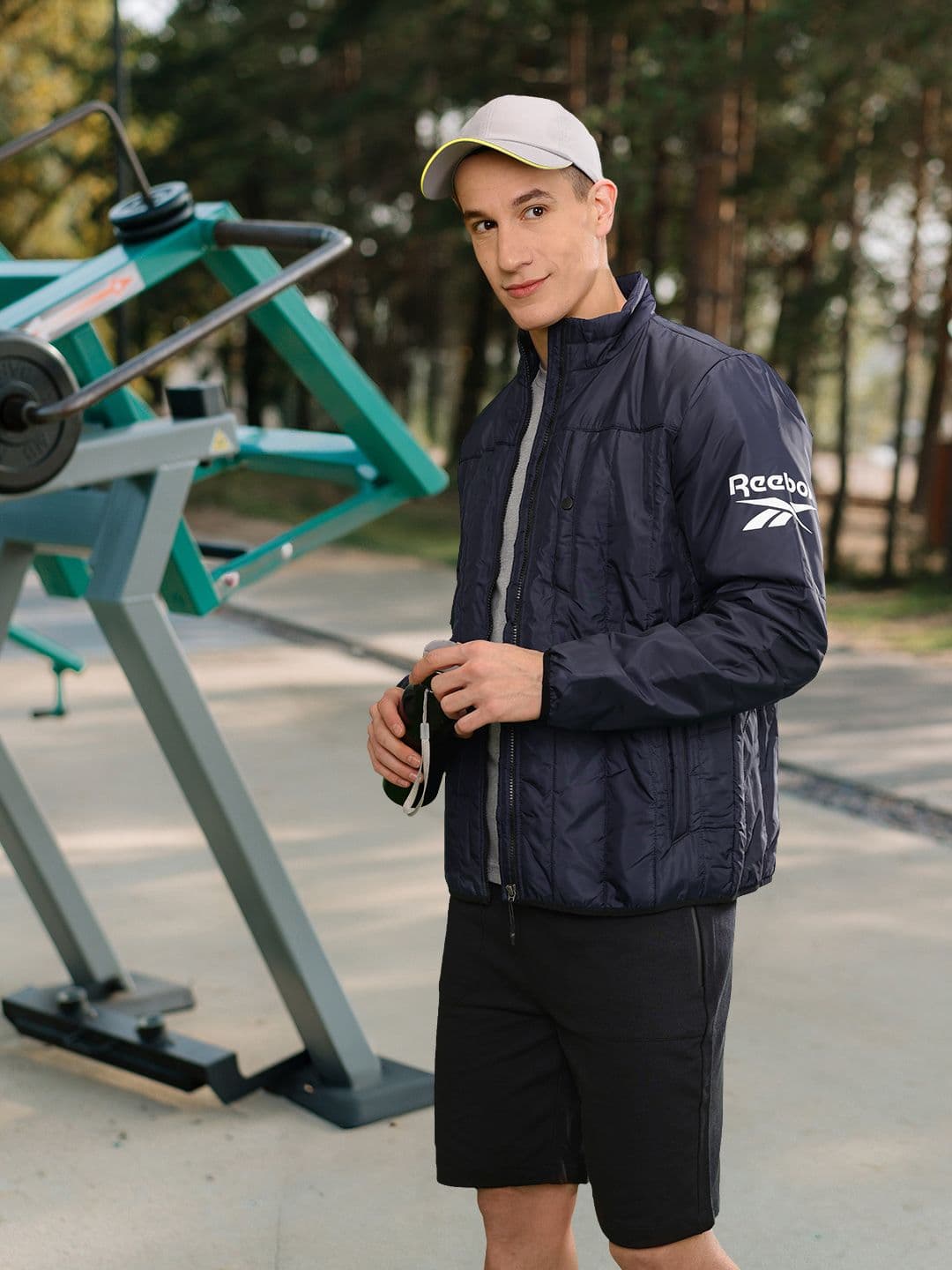 Reebok Men Navy Blue Solid BAS Light Padded Jacket - view 1
