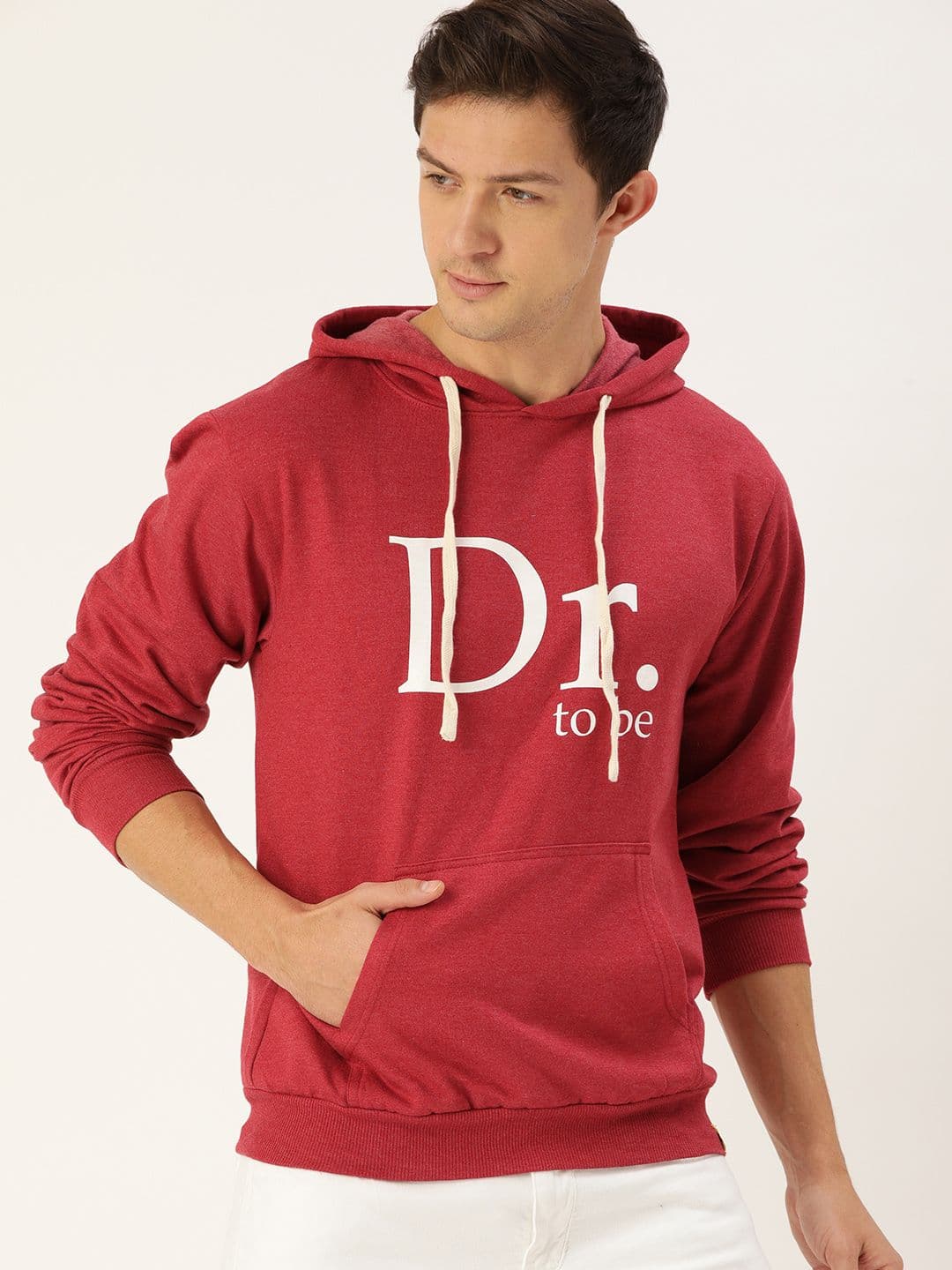 CAHOOT Men Red & White Pure Cotton Printed Hooded Sweatshirt - view 1