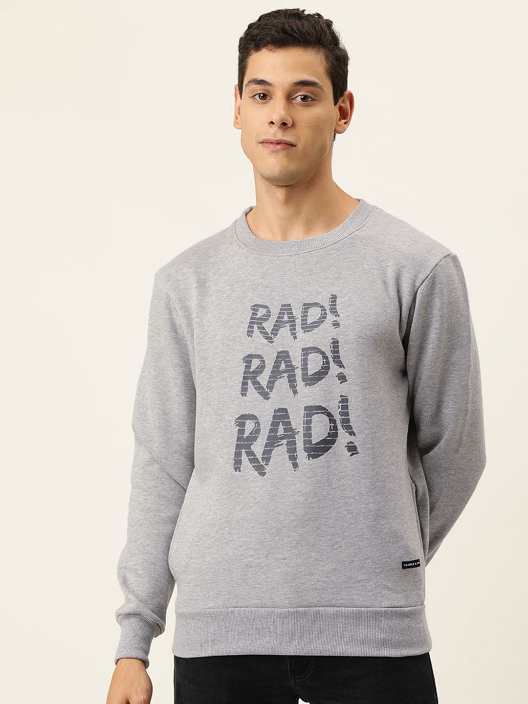 CAHOOT Men Grey Melange Typography Printed Pullover Sweater - view 1