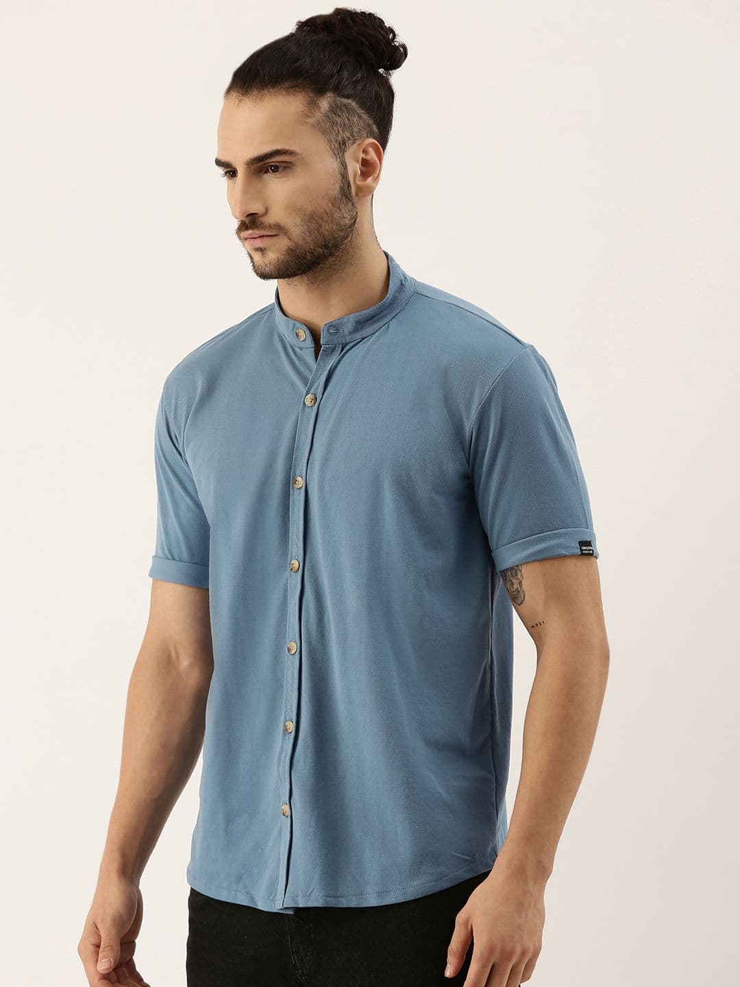 CAHOOT Men Teal Blue Solid Cotton Casual Shirt - view 1