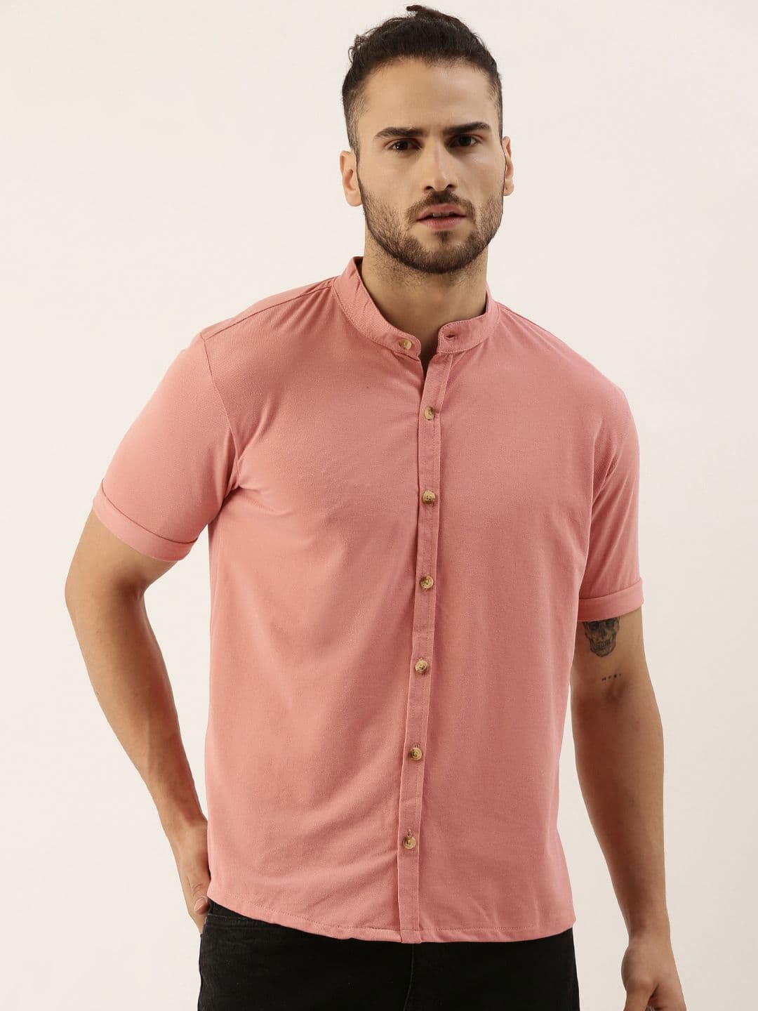 CAHOOT Men Pink Solid Cotton Casual Shirt - view 1