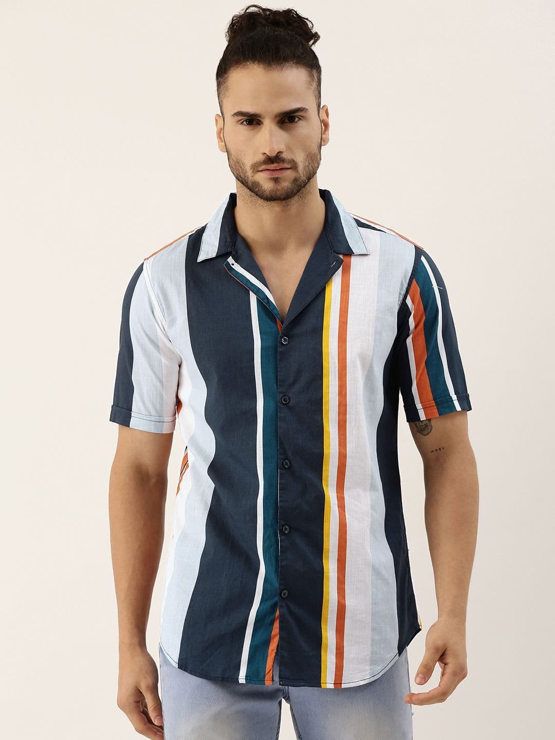 CAHOOT Men Navy Blue Striped Casual Shirt - view 1