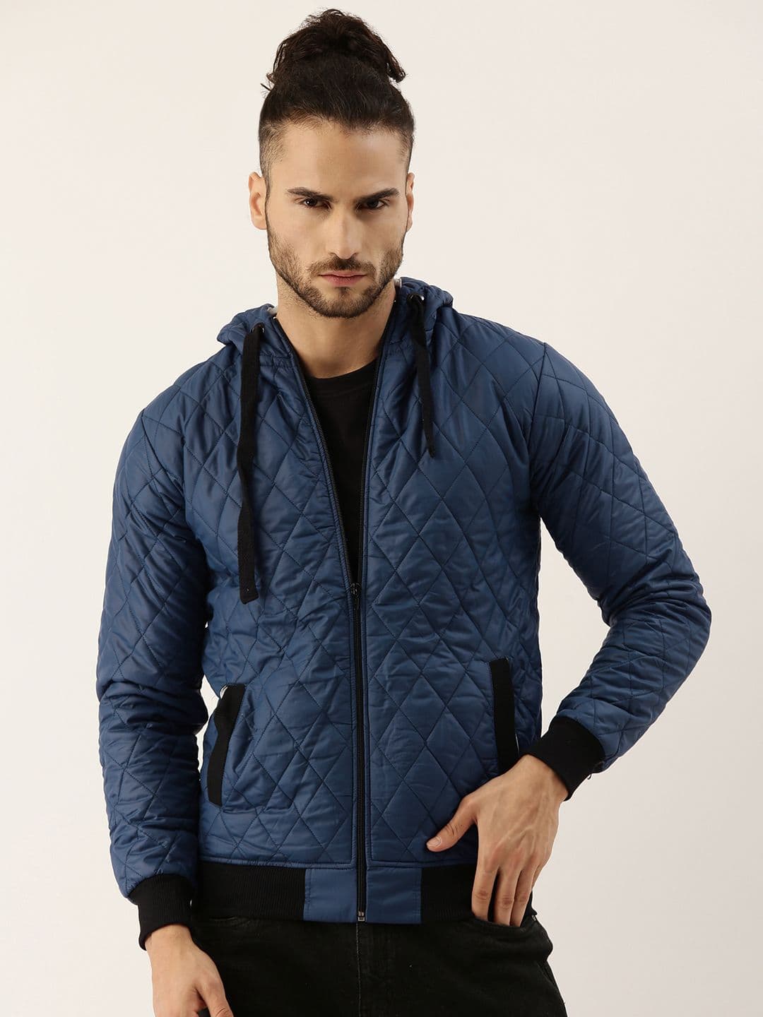 CAHOOT Men Navy Blue Windcheater Quilted Bomber Jacket - view 1