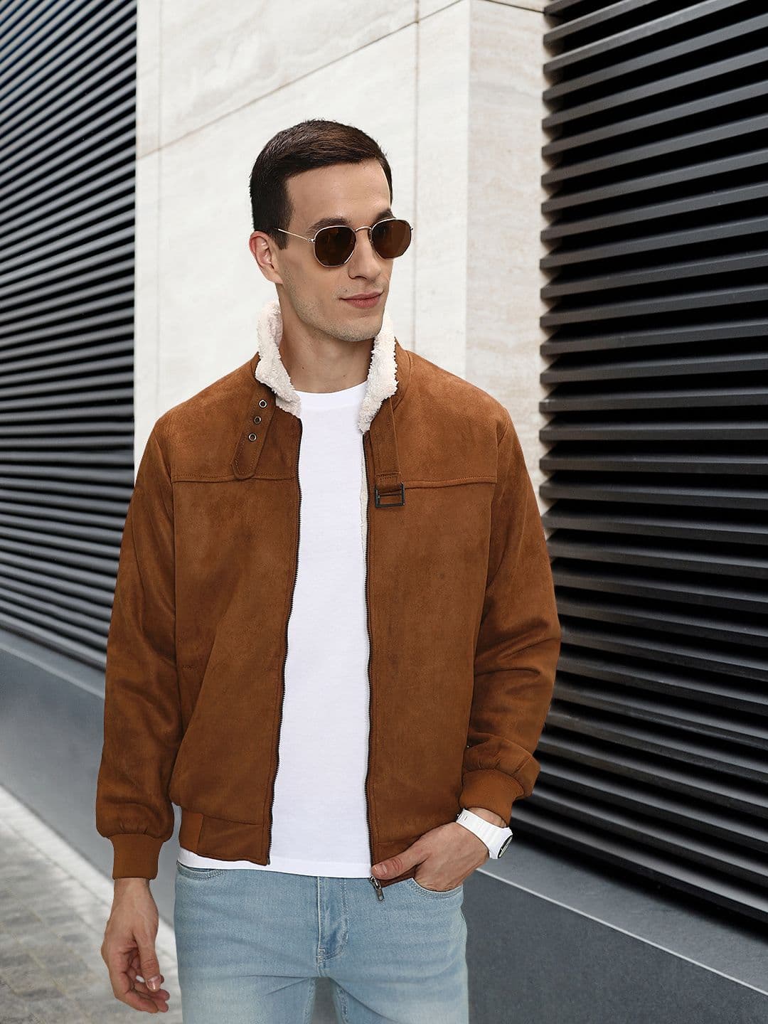 CAHOOT Men Brown Suede Windcheater Outdoor Jacket - view 1