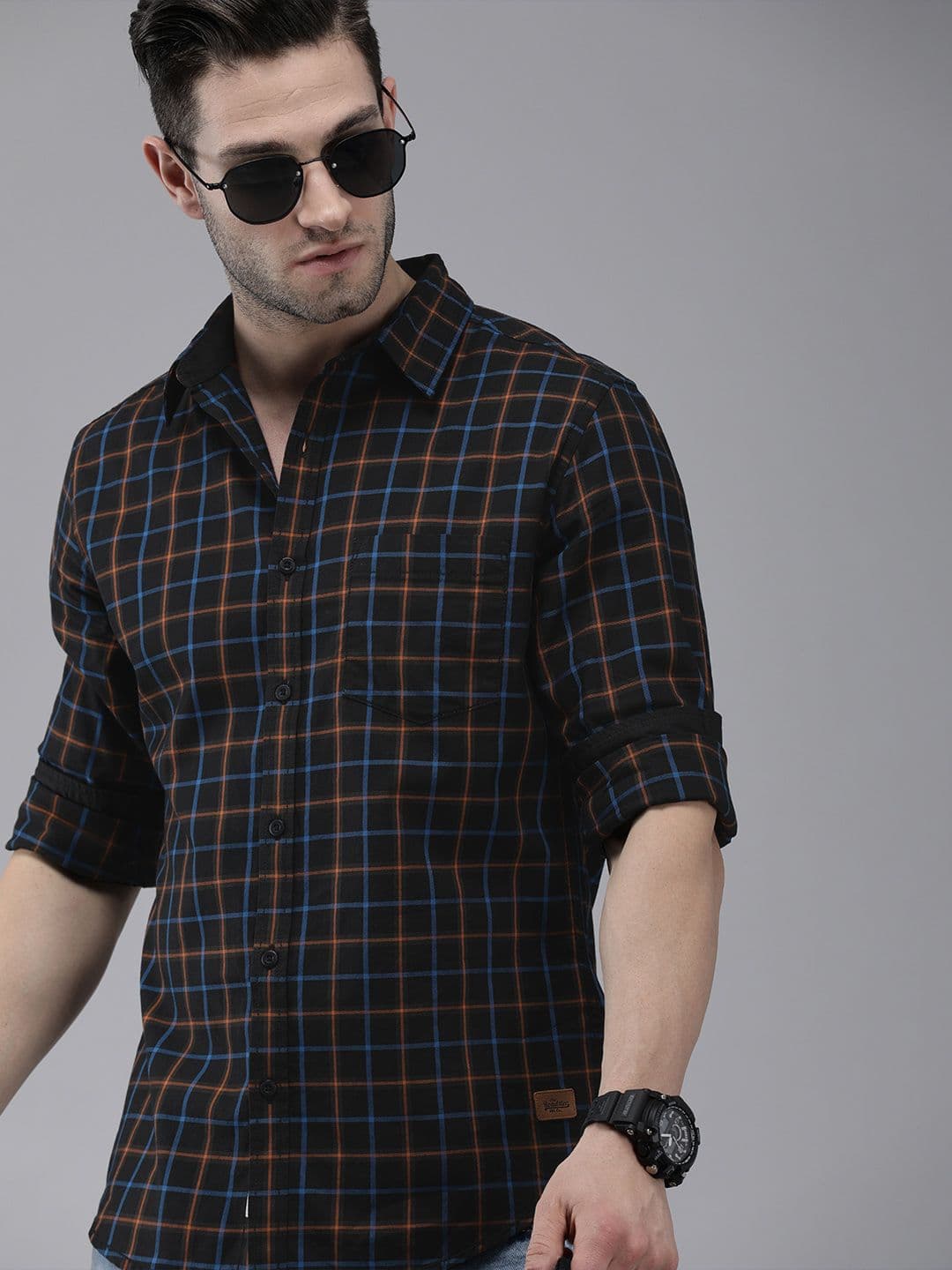 Roadster Men Black & Red Checked Pure Cotton Sustainable Casual Shirt - view 1